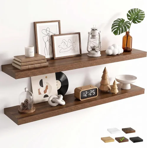 Vista 20 de Marsmiles 9.3 Inch Floating Shelves for Wall 2 Pack, 9.3" D Wood Grain Bathroom Shelves Black Finish