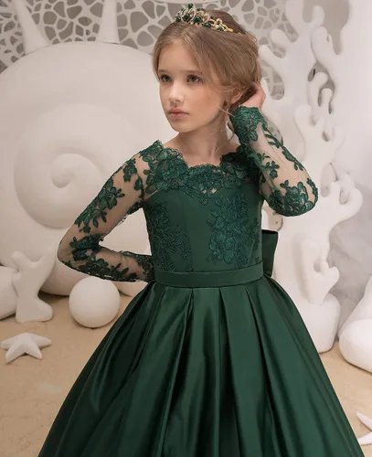 Vista 3 de Junguan Vestidos de fiesta de manga larga para niñas TF006