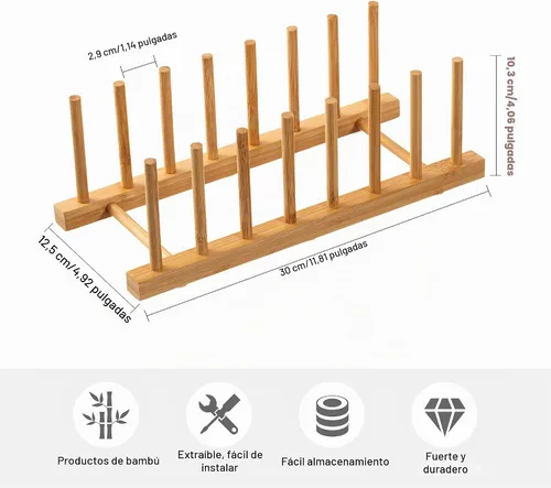 Vista 3 de HBlife Estante de platos de madera de bambú, organizador de cocina con 7 1 unidad