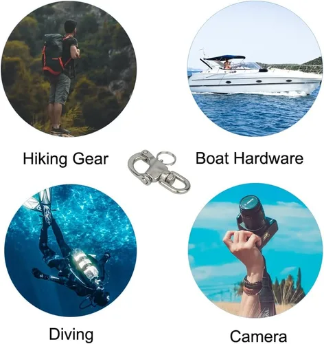 Vista 6 de Grilletes giratorios de acero inoxidable 316 con pasador de liberación rápida para barco, correa de perro, pulsera, cámara de 3