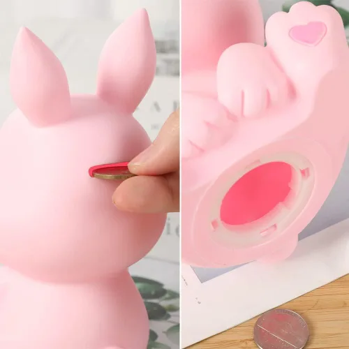 Vista 7 de H&W Little Bunny - Alcancía con diseño de conejo, el mejor regalo de cumpleaños, color rosa