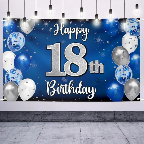 Vista 87 de Decoración de feliz cumpleaños número 100, globo azul y plateado grande cartel de fondo de cumpleaños de 100 años - Suministros para fiesta