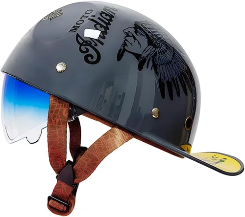 Vista 16 de Gorra de béisbol con casco de motocicleta medio, casco de moto con cara abierta de estilo vintage para adultos, hombres y mujeres, para crucero