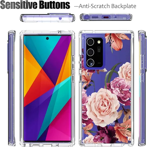Vista 5 de Funda para Galaxy Note 20 Ultra 5G N986U con protector de pantalla de vidrio templado, funda protectora de cuerpo completo con patrón floral