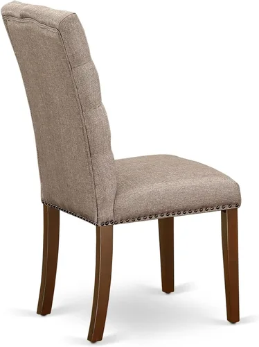 Vista 6 de East West Furniture ELP3T16 Elsa Parson - Juego de 2 sillas de comedor tapizadas de tela de lino color caqui oscuro con ribete de cabeza de clavo