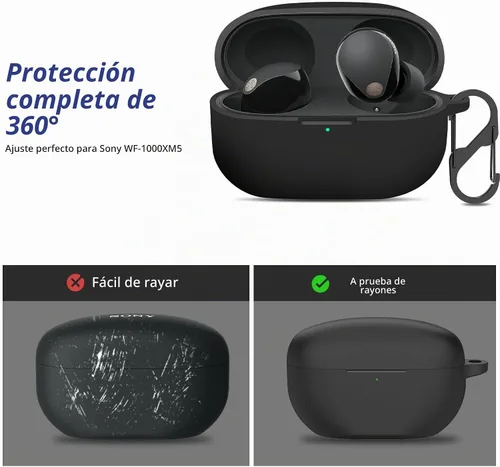 Vista 3 de Funda compatible con Sony WF-1000XM5, funda protectora de silicona para auriculares inalámbricos Sony XM5, LED frontal visible (negro)