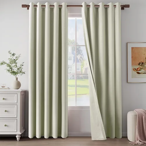 Vista 17 de Cortinas texturizadas de lino 100% opacas de 64 pulgadas de largo, juego de 2 paneles para granja, casa de campo, cortinas ligeras con ojales