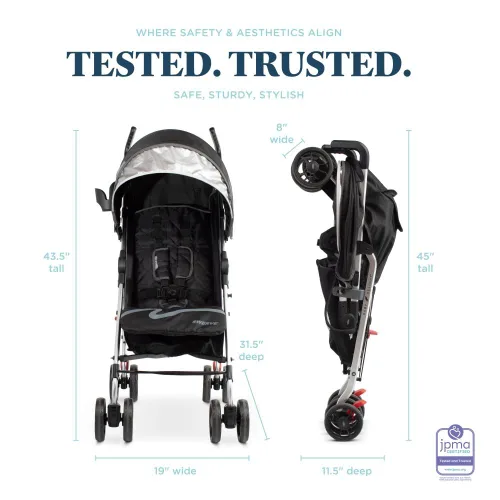 Vista 4 de Baby Delight Carriola Swerve Ligera para viajes y todos los días Reclinación multiposición Plegado compacto Almacenamiento extra Negro