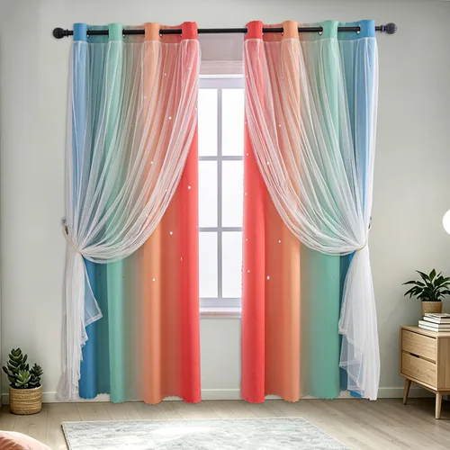 Vista 36 de indistar Cortinas opacas con recortes de estrellas para dormitorio de niña, cortinas de oscurecimiento para habitación de bebé, cortinas