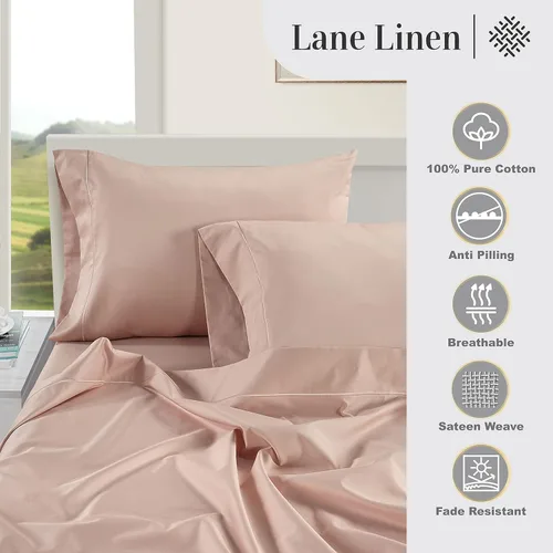Vista 56 de LANE LINEN - Sábanas individual 100% algodón egipcio suave, cómodo y grueso de calidad de hotel, costuras reforzadas totalmente elásticas, sin