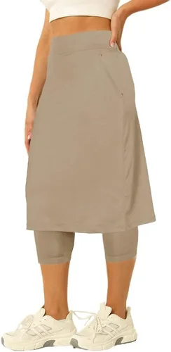 Vista 4 de Aurgelmir Falda de tenis para mujer con leggings capri, faldas de golf de longitud hasta la rodilla, faldas atléticas largas para mujer con bolsillos