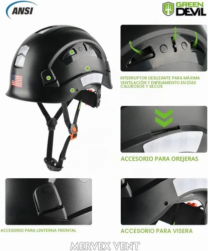 Vista 3 de GREEN DEVIL Casco de Seguridad Casco Duro Ajustable Ligero Ventilado ABS Casco de Trabajo Suspensión de 6 Puntos Aprobado ANSI Z89.1 Ideal