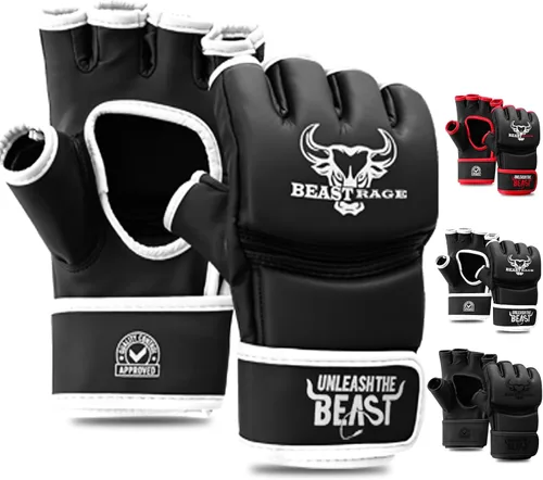 Vista 9 de BEAST RAGE Guantes de artes marciales para hombres y mujeres, guantes de artes marciales para combate, palma ventilada, cuero vegano, lucha