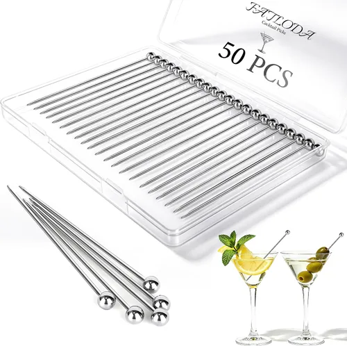 Vista 8 de 20 palillos de cóctel para bebidas, palillos de dientes de cóctel de acero inoxidable largos, brochetas de cóctel reutilizables, palillos de martini