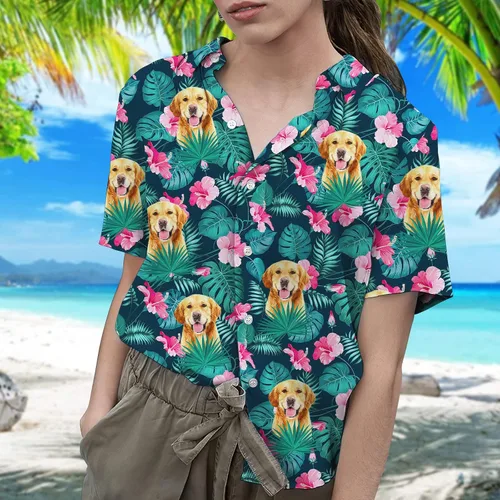 Vista 5 de GEPOS Camisa hawaiana casual para amantes de los perros, unisex, camisa de manga corta con botones para dueños de mascotas para hombres y mujeres