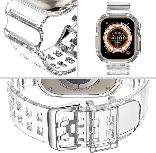 Vista 363 de DABAOZA - Correa transparente compatible con Apple Watch con estuche protector, correa deportiva de TPU con brillo para mujeres y hombres