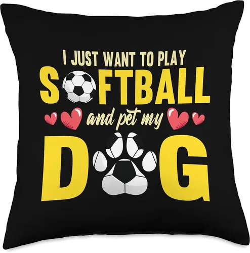 Vista 5 de Fur Parent Mom Dad Pet Owner Men Funny I Just Want to Play Softball and Pet My Dog Lover - Almohada de 16 x 16 pulgadas, multicolor