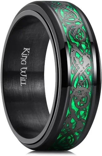 Vista 105 de King Will Anillo giratorio de acero inoxidable 316L para hombres y mujeres, 0.315 in de dragón/nudo celta, anillo para ansiedad para aliviar