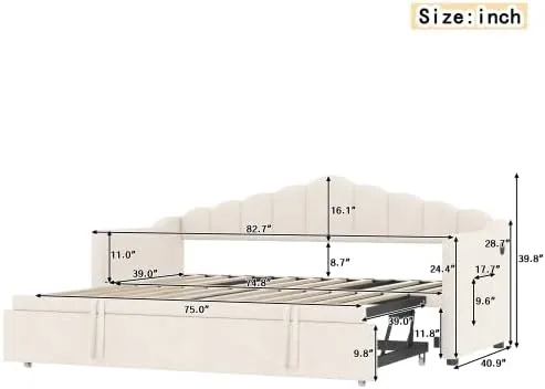 Vista 2 de Bellemave Sofá cama tapizado de tamaño individual con nido desplegable, marco de cama de día individual con puertos de carga USB y tipo C, sofá cama