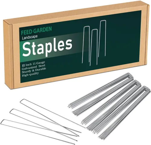 Vista 7 de FEED GARDEN Paquete de 25 grapas galvanizadas de 4 pulgadas, calibre 11, estacas de jardín antioxidantes, tela de paisajismo, alfileres SOD, estacas