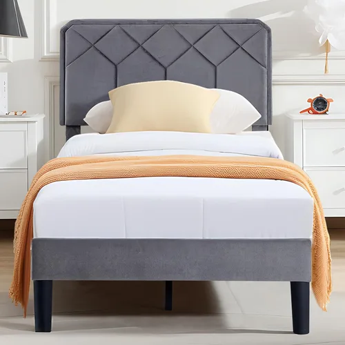 Vista 24 de VECELO Marco de Cama Tamaño Twin con Plataforma Tapizada de Terciopelo Premium con Cabecera Ajustable en Altura/Base de Colchón, Soporte de Listones
