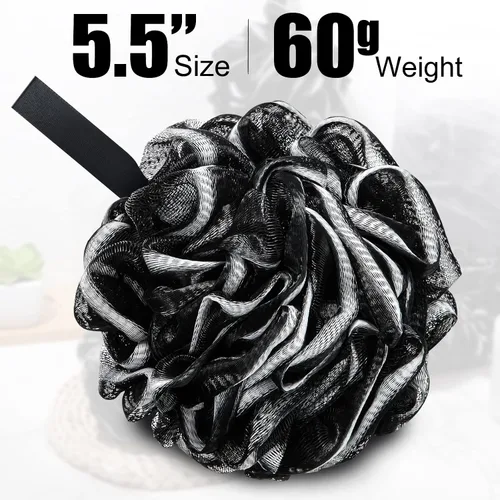 Vista 3 de Shellwei 32 esponjas de baño a granel de esponja de ducha a granel de 2.16 oz para hombres, negro grande de carbón, esponja de ducha de malla