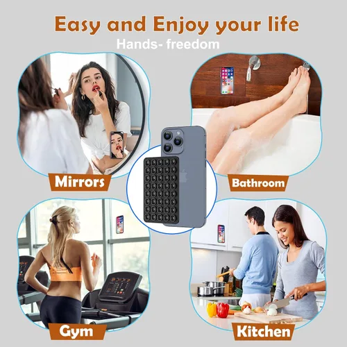 Vista 8 de Soporte de teléfono con succión de silicona de doble cara, accesorio de silicona para iPhone y Android, soporte para teléfono de ducha con espejo