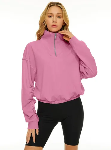 Vista 4 de Trendy Queen Sudaderas con capucha y media cremallera para mujer, con cremallera de un cuarto, manga larga, ropa de moda