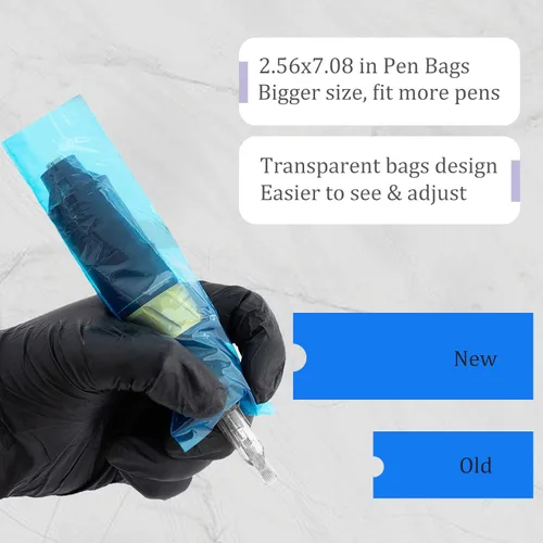 Vista 2 de Cubierta para máquina de bolígrafo de tatuaje y cintas de agarre, 200 piezas de fundas grandes para bolígrafos, bolsas para máquina y 4 envolturas