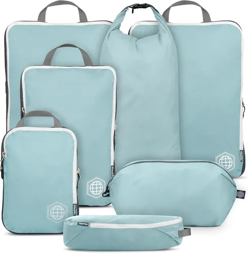 Vista 8 de TRIPPED Travel Gear Juego de 7 cubos de embalaje de compresión grandes para Negro