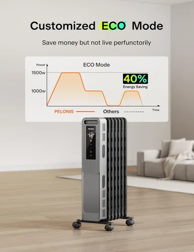 Vista 5 de PELONIS Radiador lleno de aceite, calentador de espacio eléctrico para uso en interiores en habitaciones grandes con termostato y control remoto, 3