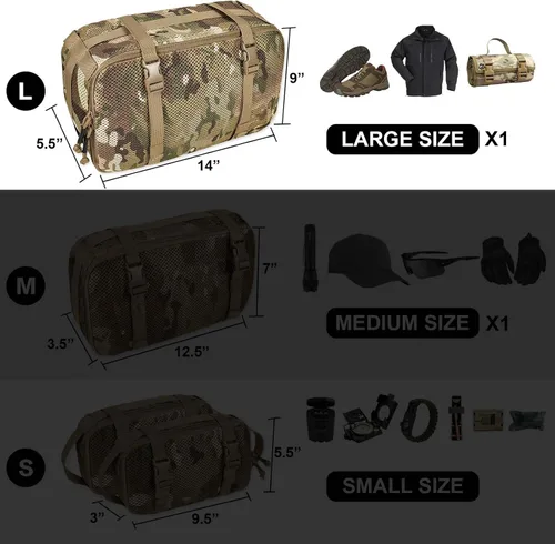 Vista 39 de Juego de 4 cubos de embalaje tácticos, bolsa de almacenamiento de malla compresible, organizador portátil Edc Molle.