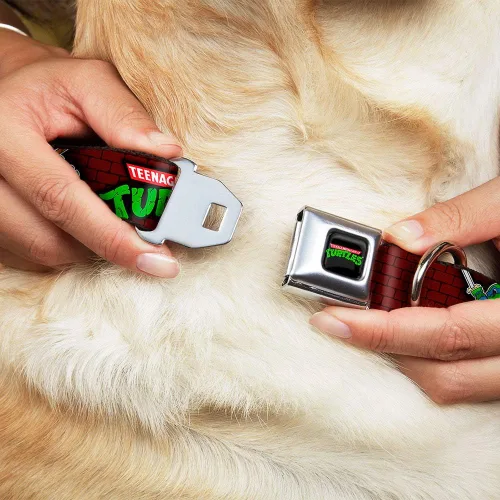 Vista 8 de Buckle-Down Collar de perro con hebilla de cinturón de seguridad, posturas clásicas de batalla TMNT/pose grupal, 7, 1 pulgada de ancho, se adapta a