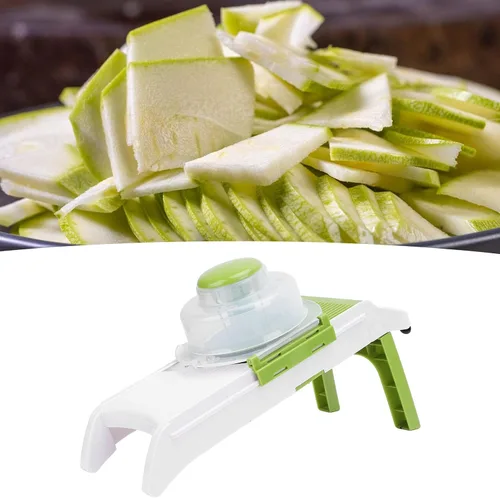 Vista 6 de Cortadora de mandolina, 12.5 x 4 x 7 pulgadas, picadora multifuncional de verduras, trituradora de juliana portátil para papas fritas y verduras