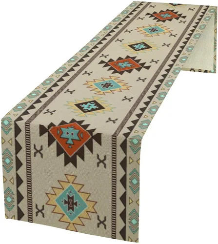 Vista 36 de Camino de mesa vintage azteca, abstracto geométrico, tribal, étnico, nativo, vintage, americano, patrón del suroeste para el hogar, cocina