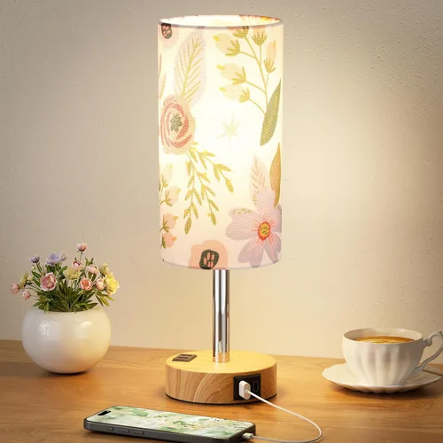 Vista 15 de Fenmzee Juego de lámparas de mesa pequeñas táctiles regulables de 2 a 3 vías, carga USB A + C, salida de CA, base de grano de madera, bombillas