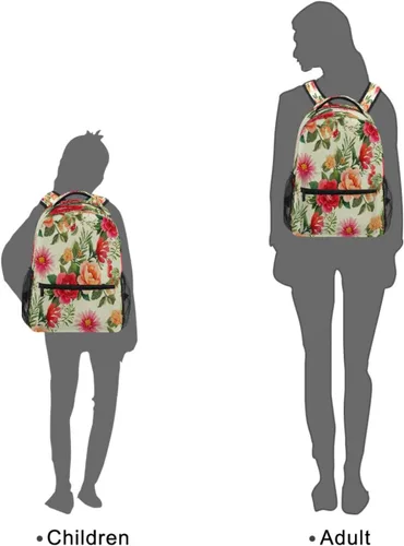 Vista 9 de Mochila escolar floral vintage, bolsa atlética para laptop para estudiantes, mochila con bolsillos laterales para viajes, senderismo, campamento