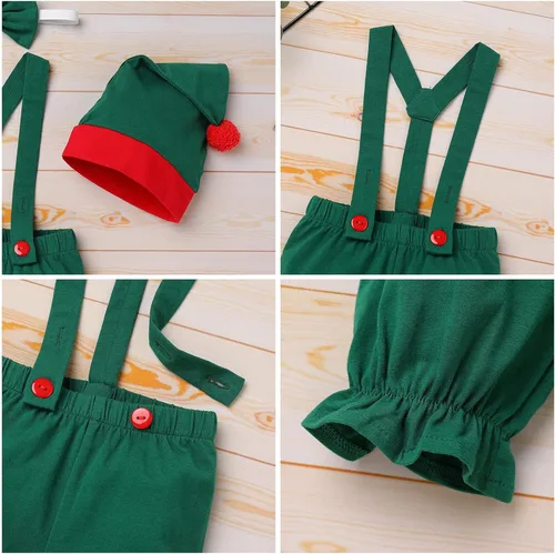 Vista 6 de IBTOM CASTLE Traje de Navidad para bebé niña y niño falda con tirantes sombrero cuello o pantalones corbatín y sombrero de elfo de Papá Noel