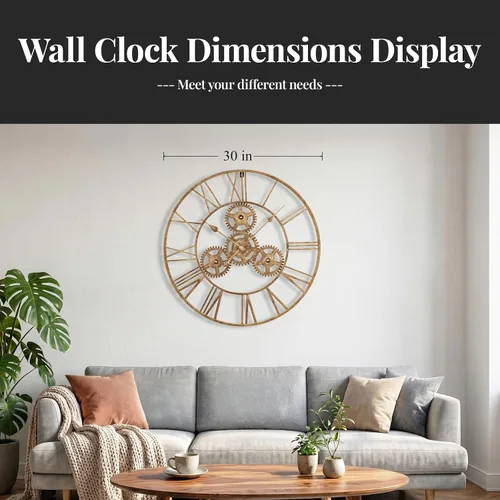 Vista 7 de Cuspin Reloj de pared de 24 pulgadas con engranajes, reloj de metal