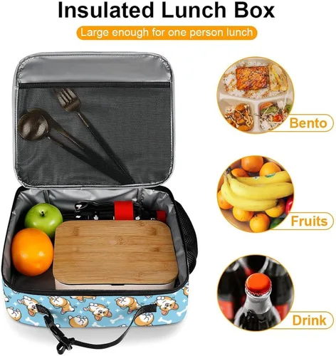 Vista 6 de Linda lonchera reutilizable Corgi con aislamiento, bolsa de almuerzo hielera, lonchera para comida y alimentos, bolsa de mano para mujeres, niños