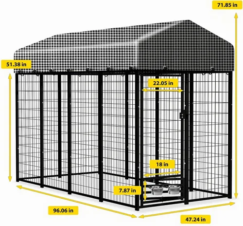 Vista 7 de Perrera para perros grandes, para exteriores, corralito para perros, casa de valla para patio, perrera resistente para perros con puerta