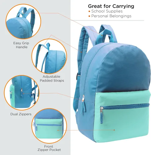 Vista 5 de Mochilas escolares de 17 pulgadas para niños, mochilas a granel para estudiantes de primaria, media y secundaria en varios colores, 2 tonos 12