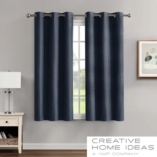 Vista 2 de Creative Home Ideas Cortinas opacas – Paneles de cortina para oscurecer la habitación con alzapaños, cortinas legrae con ojales para ventana Azul
