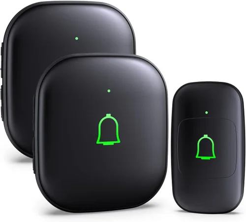 Vista 8 de Timbre de puerta inalámbrico IP66, timbre de puerta inalámbrico impermeable de 1000 pies, 32 campanas de 115 dB, 7 niveles Vol, modo de silencio