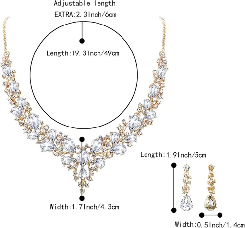 Vista 4 de BriLove - Juego de collar y aretes colgantes, para mujer, collar para impresionar, grupo de lágrima de cristal austriaco, nupcial, para boda.