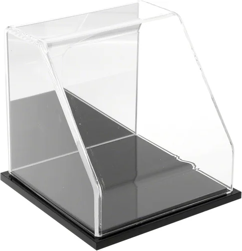Vista 6 de Plymor Vitrina frontal inclinada de acrílico transparente con base negra, 6" x 6" x 6
