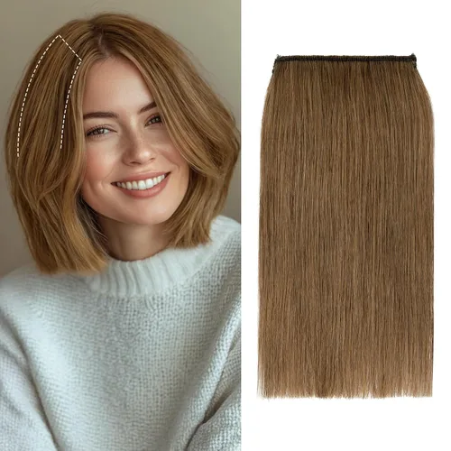 Vista 8 de S-noilite Extensiones de cabello corto con broches, 100% cabello humano real, 2 clips, extensiones con clip para mujeres con cabello delgado, añade