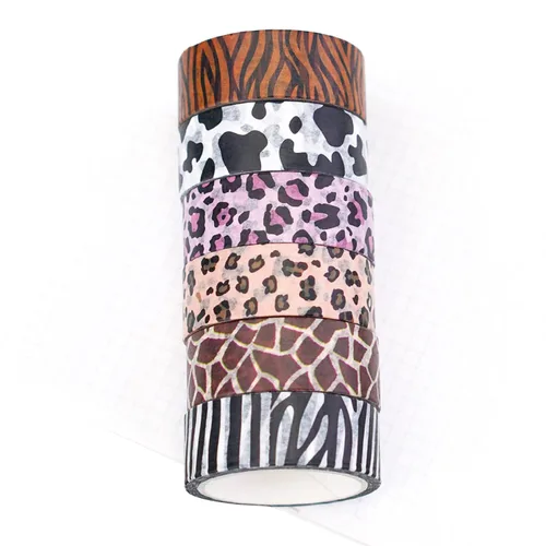 Vista 2 de MOZXIRZ 6 rollos de cinta washi con estampado de leopardo, vacas y guepardos, cebra, cinta adhesiva, calcomanías adhesivas para manualidades