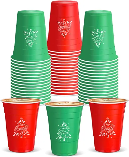 Vista 9 de Yaomiao 50 Piezas Vasos de Fiesta de Navidad a Granel Vasos de Plástico de Navidad Desechables Vasos de Navidad Equipo Travieso o Buenos Suministros