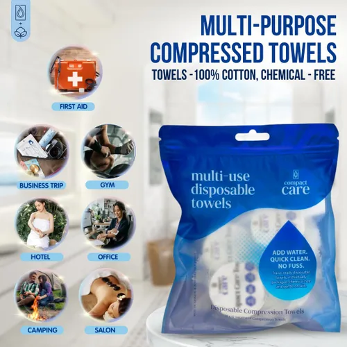 Vista 9 de Compressed Towels - Paquete de 12 toallas faciales desechables 100% algodón, toallas de viaje expandibles, toallas desechables para camping